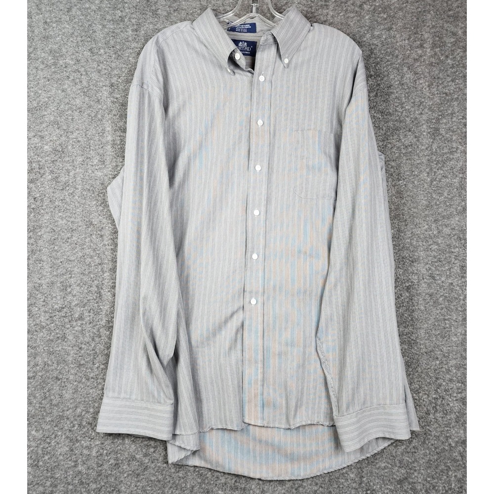 Stafford Button Down Shirt Mens 18 36/37 Grey Striped Wrinkle‎ Free Made in USA